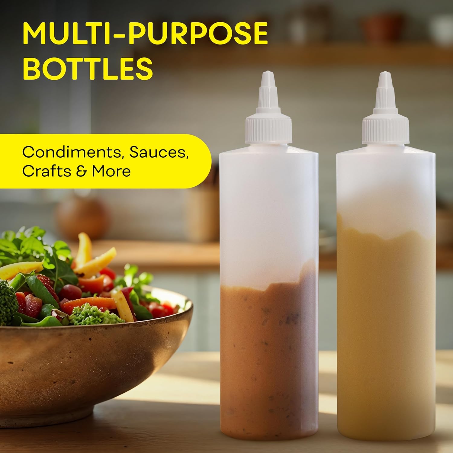 BRIGHTFROM Condiment Squeeze Bottles, 16 OZ Empty Squirt Bottle with Twist Top Cap, Leak Proof - Great for Ketchup, Mustard, Syrup, Sauces, Dressing, Oil, Arts and Crafts, BPA FREE Plastic - 2 PACK