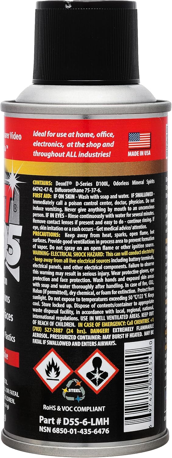 Hosa CAIG Laboratories D5S-6 CAIG DeoxIT Contact Cleaner, 5 Spray, 5 Oz
