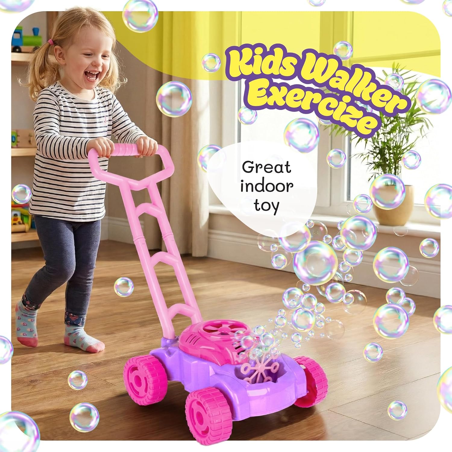 ArtCreativity Bubble Lawn Mower for Toddlers 1-3, Bubble Machine for 1-Year-Old Girl Gifts, Easter Basket Stuffers for Kids, Push Toys for Toddlers Age 1 2 3+ Birthday Easter Gift for Preschool Girls