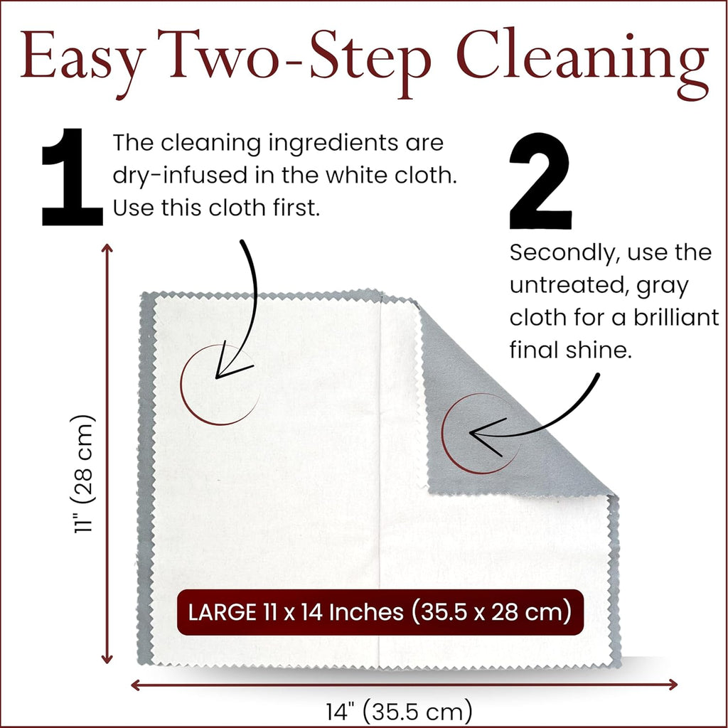 Pro Size Polishing Cleaning Cloth Made in USA for Gold, Silver, Platinum. Pure Cotton Eco Friendly Tarnish Remover Cleaner Large 11 x 14 Inch. Shines Jewelry Like New. Cleans Coins Watches Silverware