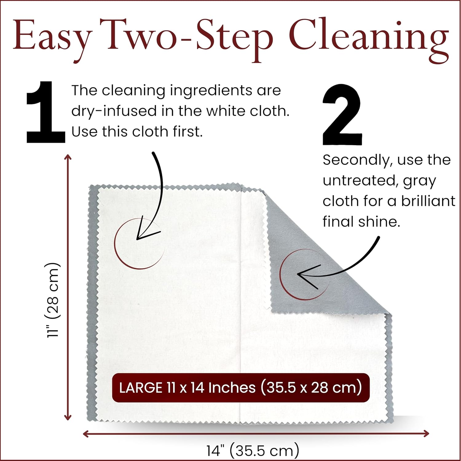 Pro Size Polishing Cleaning Cloth Made in USA for Gold, Silver, Platinum. Pure Cotton Eco Friendly Tarnish Remover Cleaner Large 11 x 14 Inch. Shines Jewelry Like New. Cleans Coins Watches Silverware