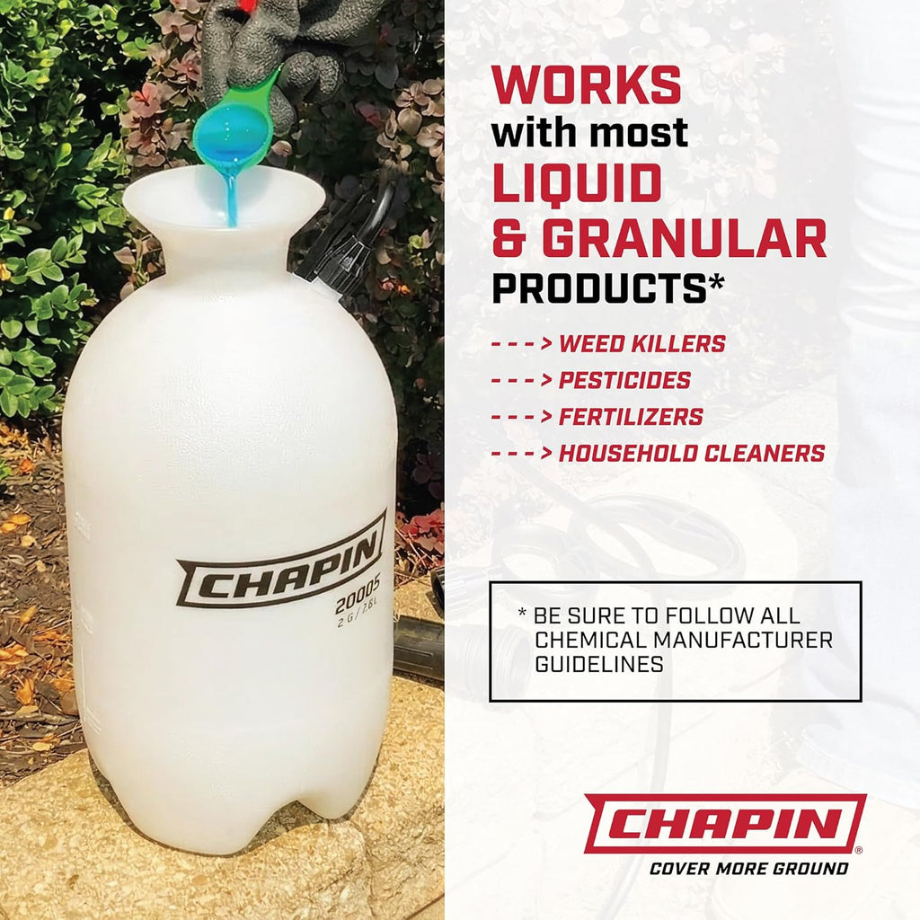 Chapin 20004 Pump Sprayer, 1-Gallon SureSpray Translucent Tank with an Easy Fill Funnel-Top Opening, Adjustable Cone Nozzle & 34" Long Reach Hose, Used for Fertilizer, Pesticides, Weeds & Pests