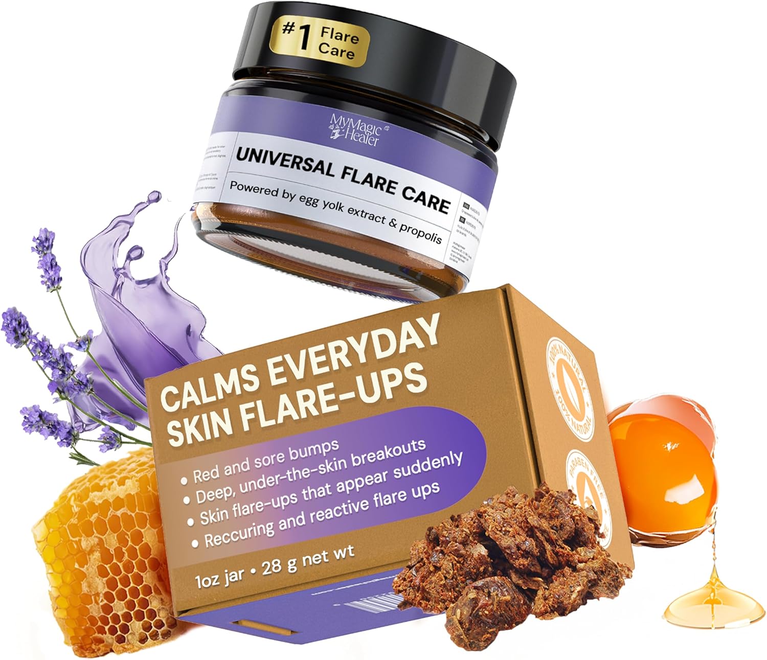 MyMagicHealer Universal Flare Care – Multi-Purpose Solution | Skin Flare-Ups - Hidradenitis Suppurativa, Folliculitis, Boils, Cysts | Anti-Chafing | Irritated Skin Relief w/Propolis & Egg Yolk 1 oz