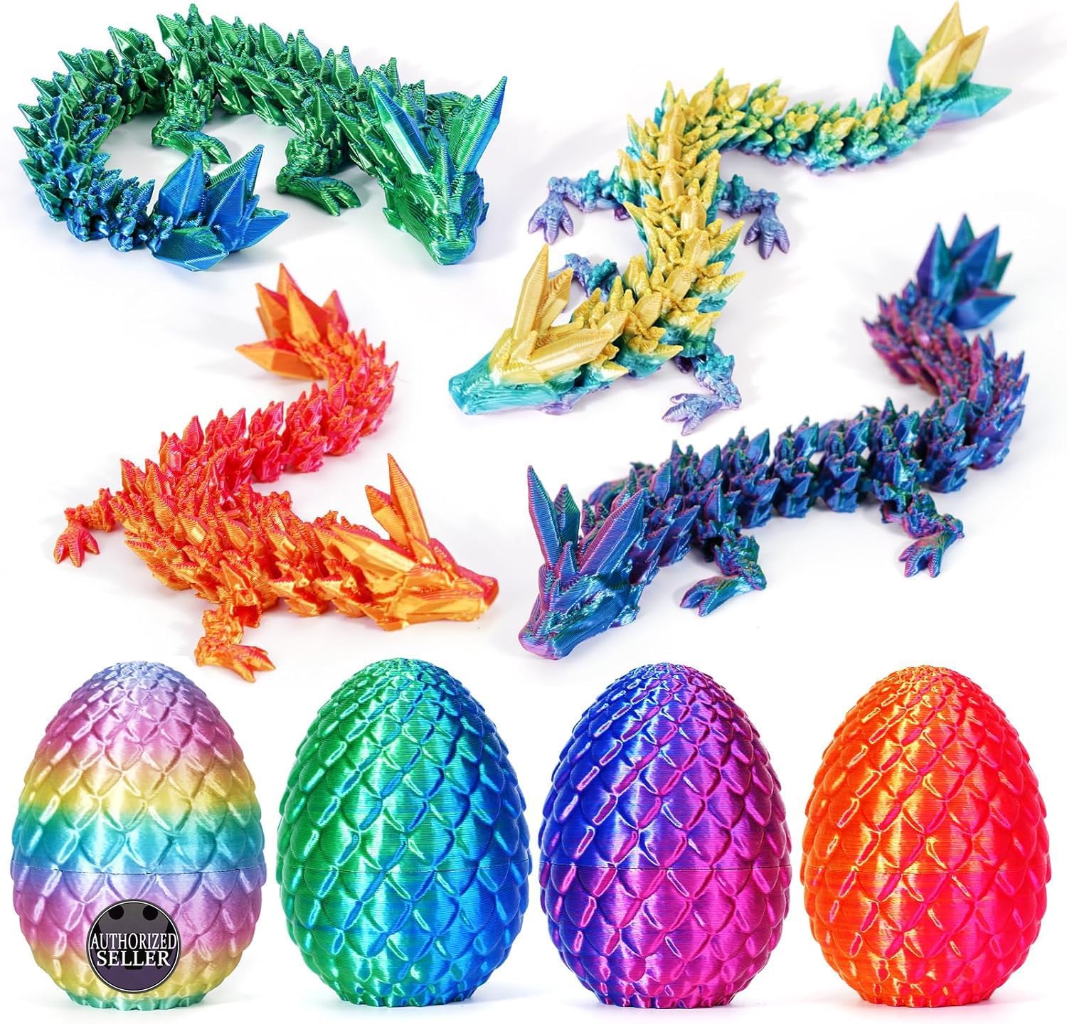 TBOLINE 4PCS 3D Printed Dragon Egg, Easter Basket Stuffers for Kids, Prefilled Easter Eggs with Toys Stuffed Egg Hunt Fillers, 3D-Printer Animals Fidget Toys Small Dinosaur Eggs for Kids Boys