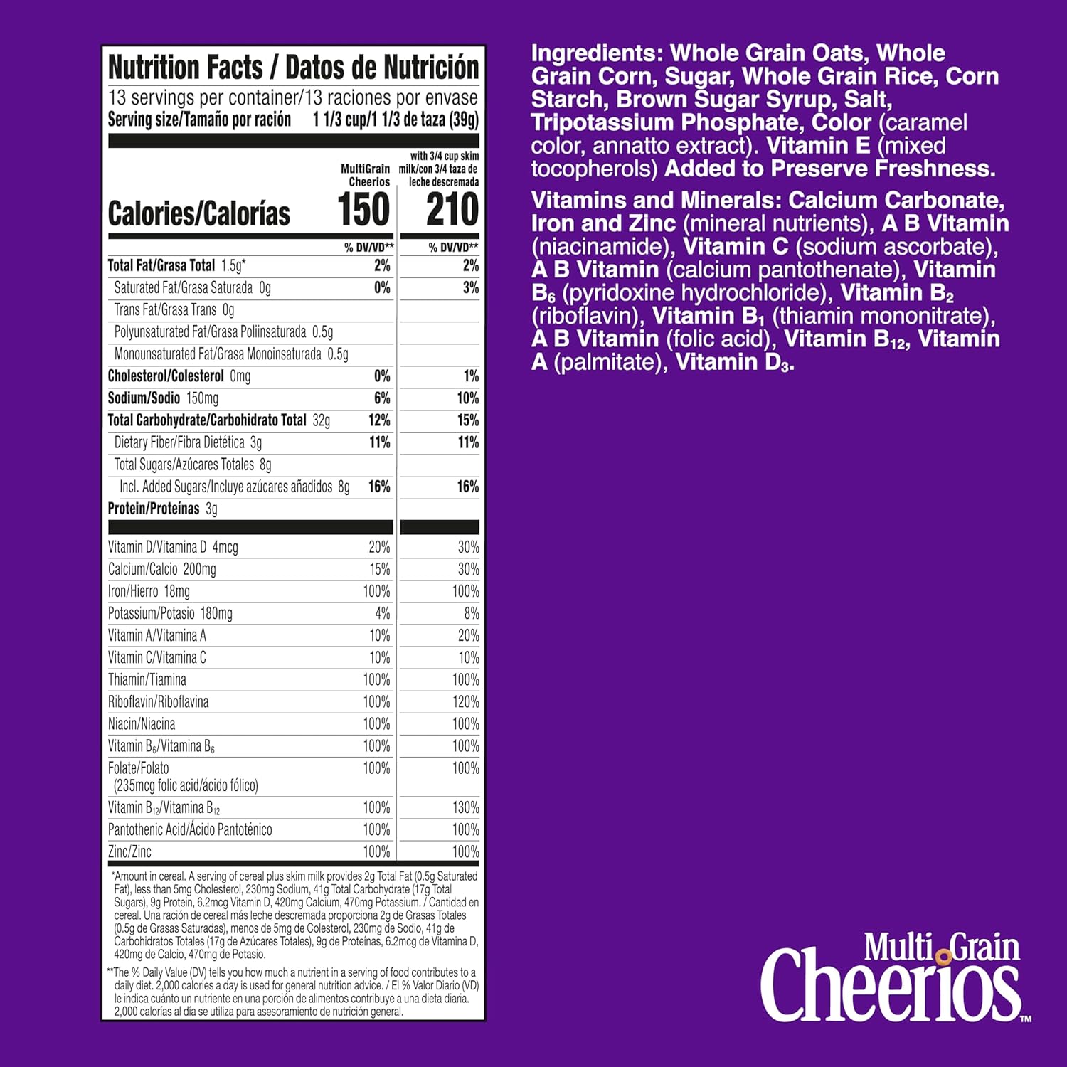 Multi Grain Cheerios, Heart Healthy Breakfast Cereal, Gluten Free, Family Size, 18 oz