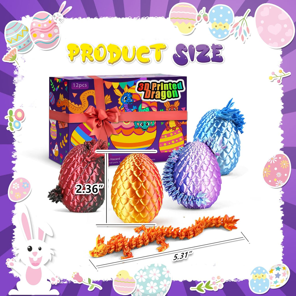 Impossmaker 12pcs 3D Printed Dragon Eggs, Cool Articulated Crystal Dragon Toys for Boys Kids Teen, Surprise Dinosaur Eggs for Party Favors, Fun Goodie Bag Stuffers for Birthdays, Classroom Prizes