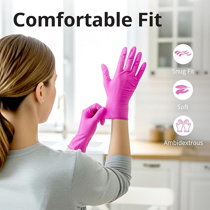 SwiftGrip Powder-Free Nitrile Gloves, 3-mil, Disposable Nitrile Gloves, Latex-Free, Powder-Free - Pink/Fuchsia