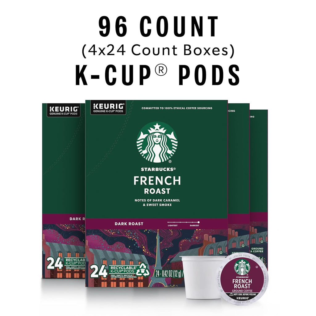 Starbucks K-Cup Coffee Pods, Dark Roast Hot or Iced Coffee, French Roast, 96 Keurig Pods