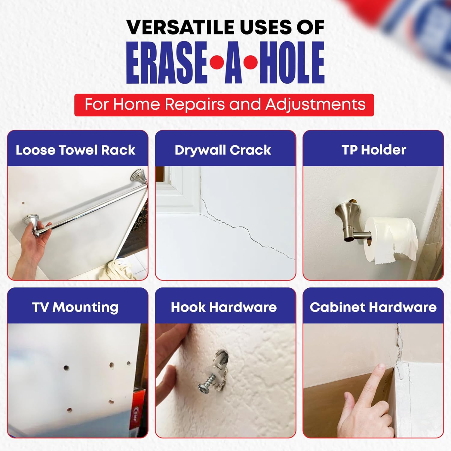 Erase-A-Hole Wall Repair Stick – Quick-Dry Nail & Screw Hole Filler for Drywall, Wood & Plaster – No Sand Spackle Alternative, Paintable Putty, 4.5 oz