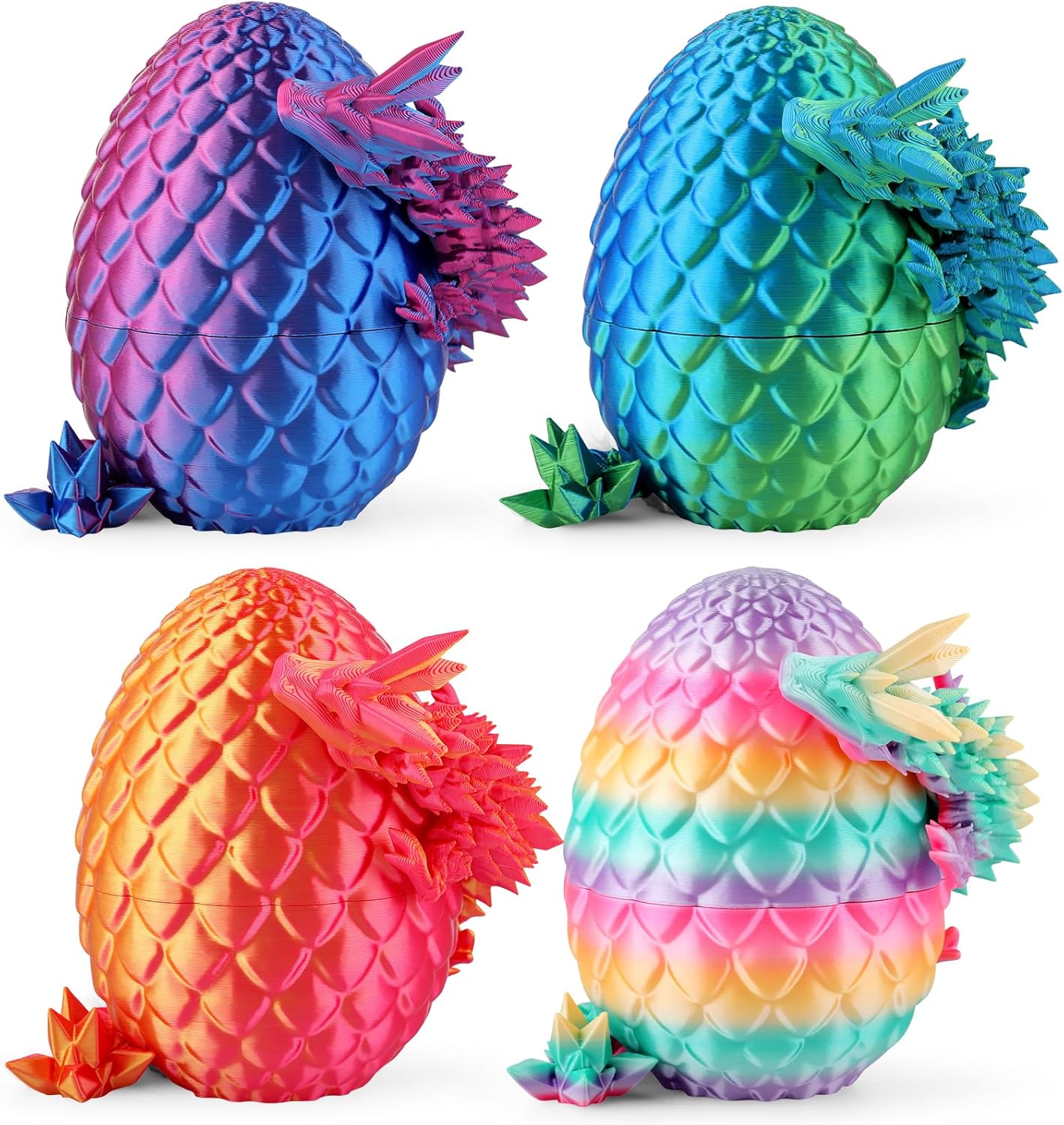 Rapean 8" 3D Printed Dragon Eggs, Easter Basket Stuffers for Kids and Teens, Unique Easter Toys & Decor for Children, Mysterious Dragon Toys Gifts for Boys & Girls (4 Pack)