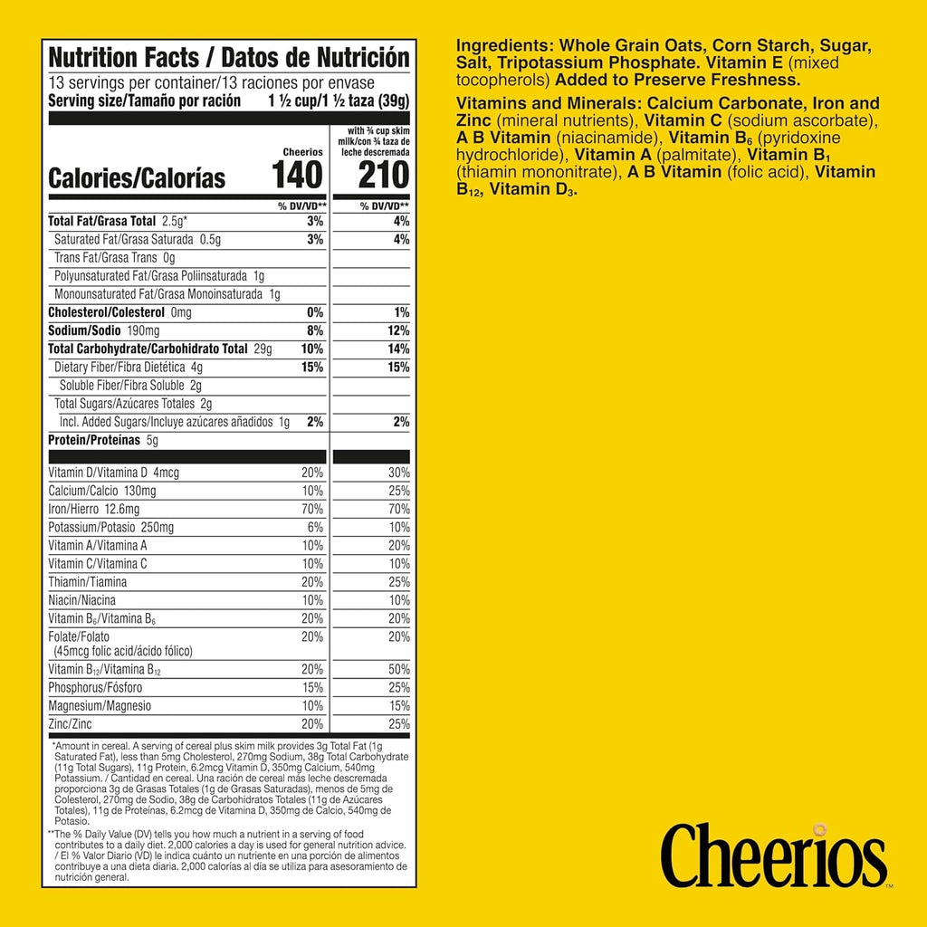 Cheerios, Heart Healthy Gluten Free Breakfast Cereal, Family Size, 18 oz