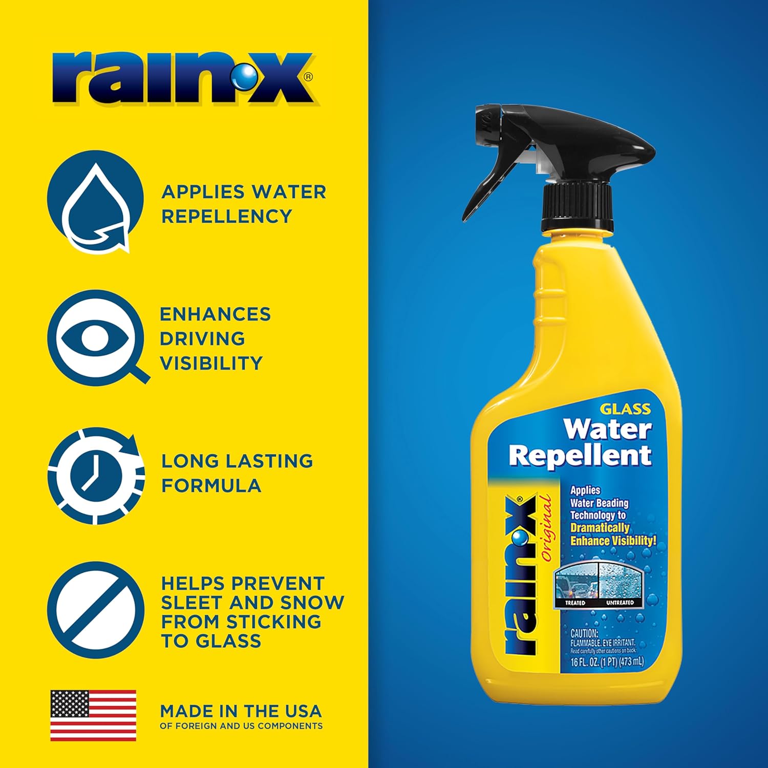 Rain-X 800002250 Glass Treatment Trigger, 16 Fl Oz - Exterior Glass Treatment to Dramatically Improve Wet Weather Driving Visibility During All Weather Conditions