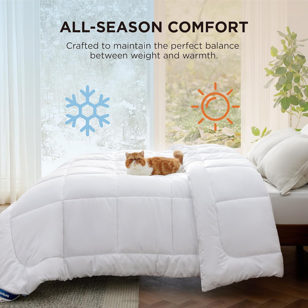 Bedsure Comforter Duvet Insert - Quilted Comforters Queen Size, All Season Duvet, GentleSoft Down Alternative Bedding Blanket, with 8 Tabs, Gifts for Women/Men, White, Queen 88 x 88 Inches