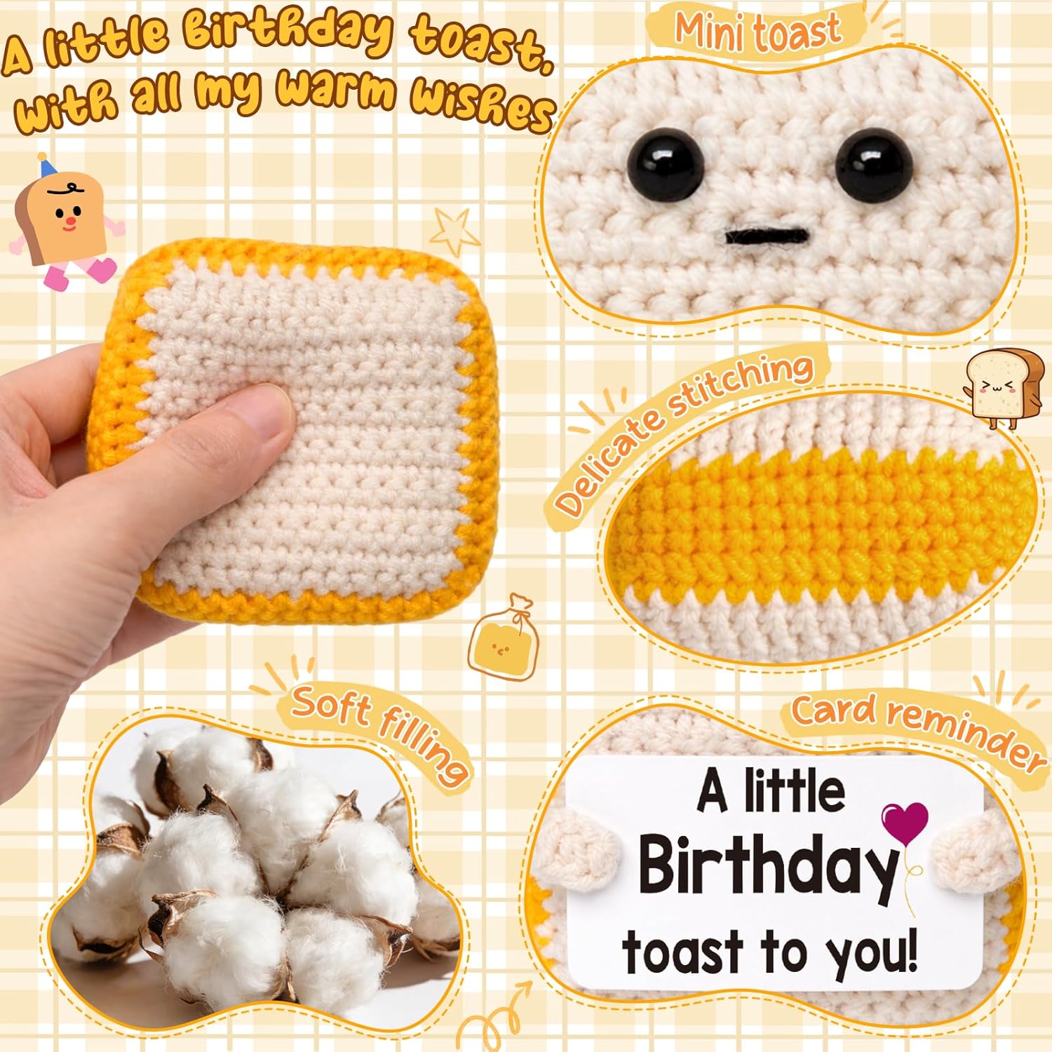 A Little Birthday Toast to You - Funny Happy Birthday Gifts for Women, Men, Mom, Dad, Sister, Best Friend - Unique Birthday Decorations Crochet Toast Gift Card for Her/Him Ideas, Mothers Day