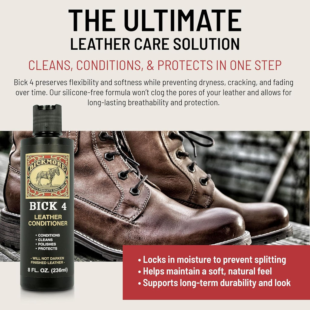 Bickmore Bick 4 Leather Conditioner 8 oz - Cleaner & Conditioner - Restore Polish & Protect All Smooth Finished Leathers