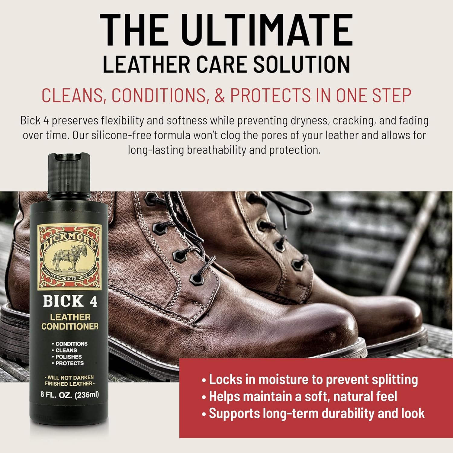 Bickmore Bick 4 Leather Conditioner 8 oz - Cleaner & Conditioner - Restore Polish & Protect All Smooth Finished Leathers