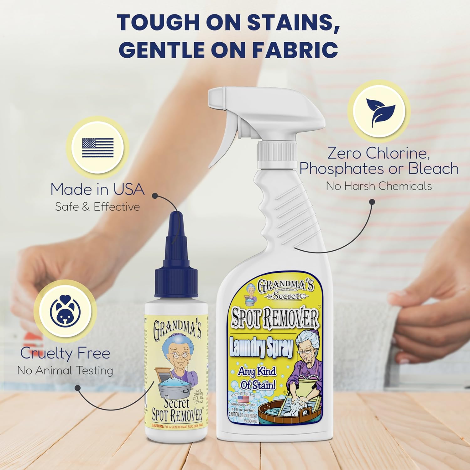 Grandma's Secret Spot Remover Laundry Spray - Chlorine, Bleach and Toxin-Free for Clothes - Fabric Stain Remover Removes Oil, Paint, Blood and Pet Stains - 16 oz & 2 oz Combo, DuoPack