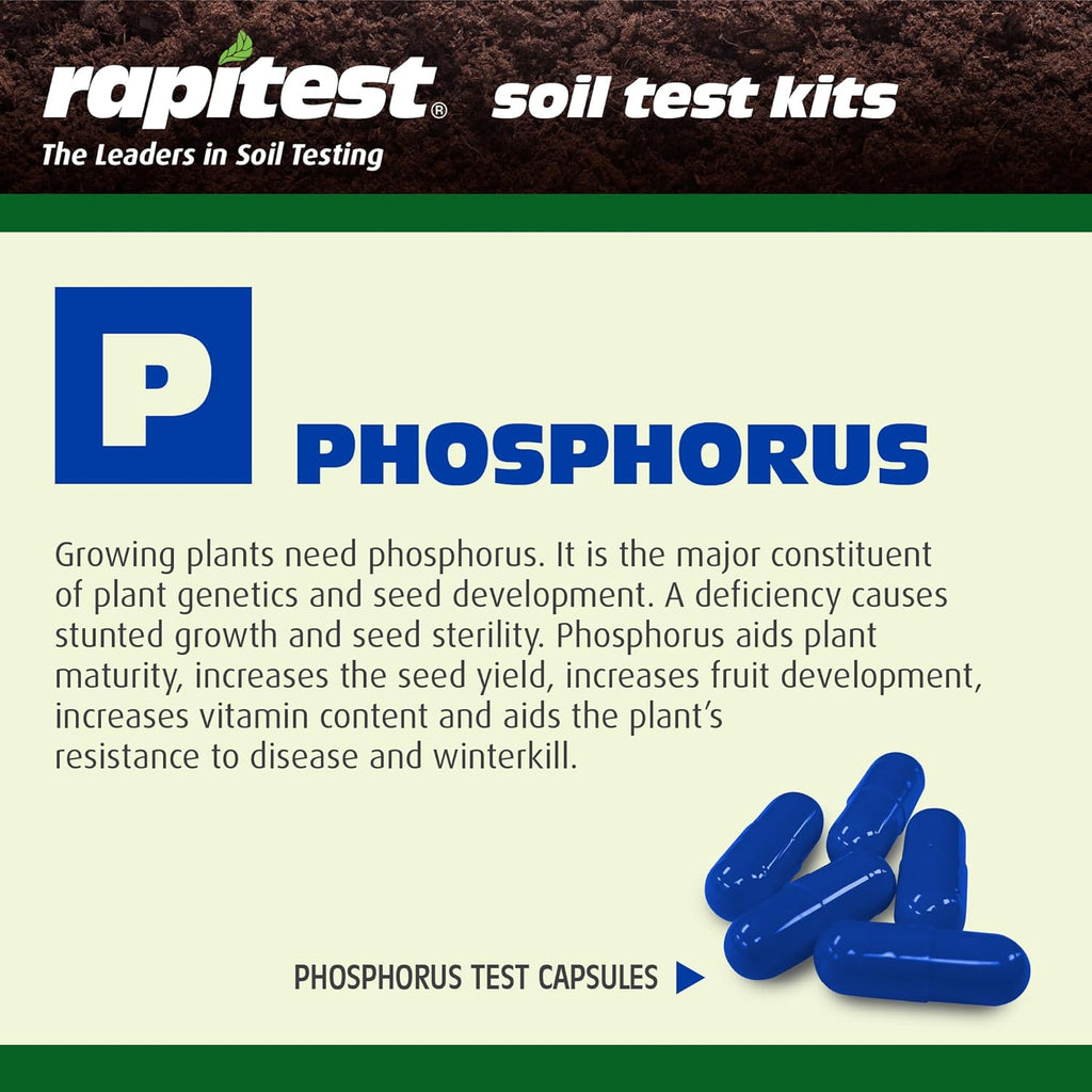 Rapitest Soil Test Kit for Gardens, Vegetables, Flowers and Lawns. USA designed and assembled soil tester completely, quickly and accurately measures/analyzes soil pH acidity and garden nutrients.
