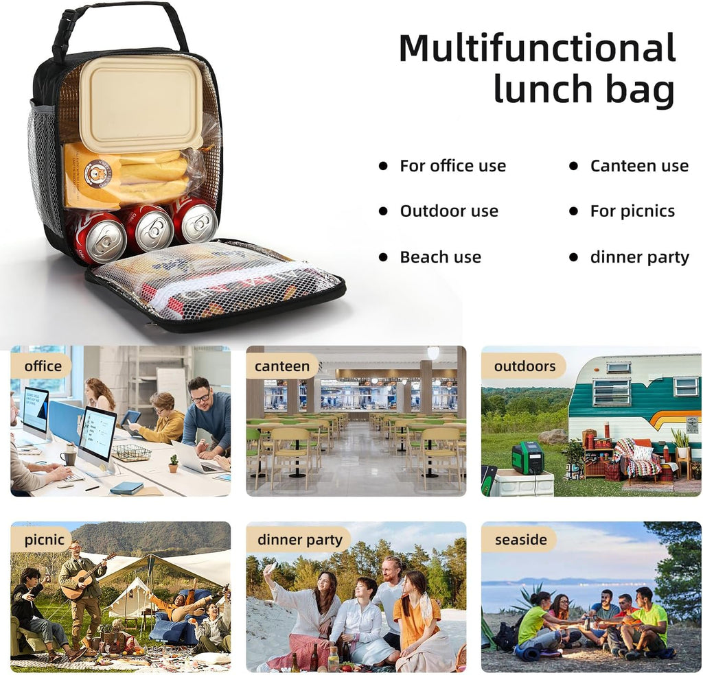Lovoeo Lunch box Lunch bag for men women Insulated Lunchbox Lunch bags for Work Picnic Travel (Black)