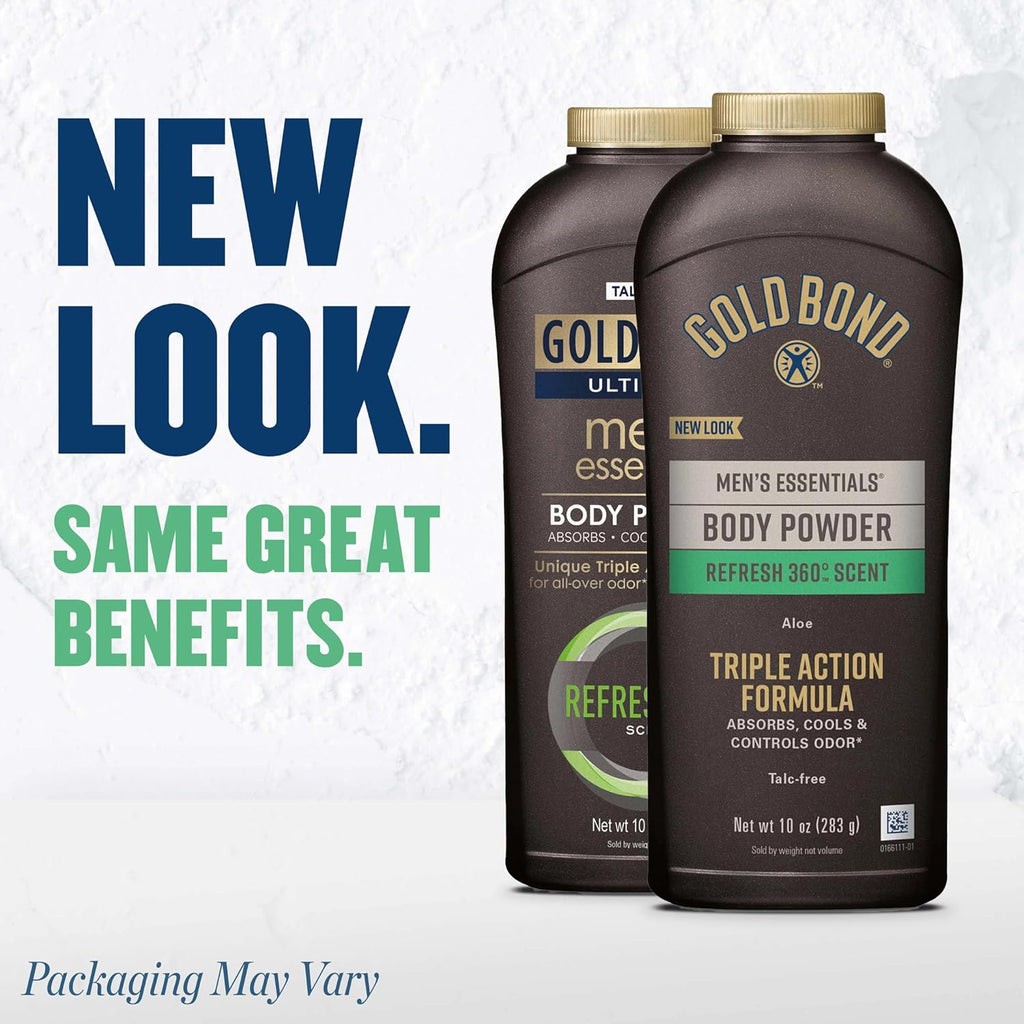Gold Bond Men's Essentials Talc Free Body Powder, 10 oz., Refresh 360 Scent, Body Powder for Men, Wetness Protection