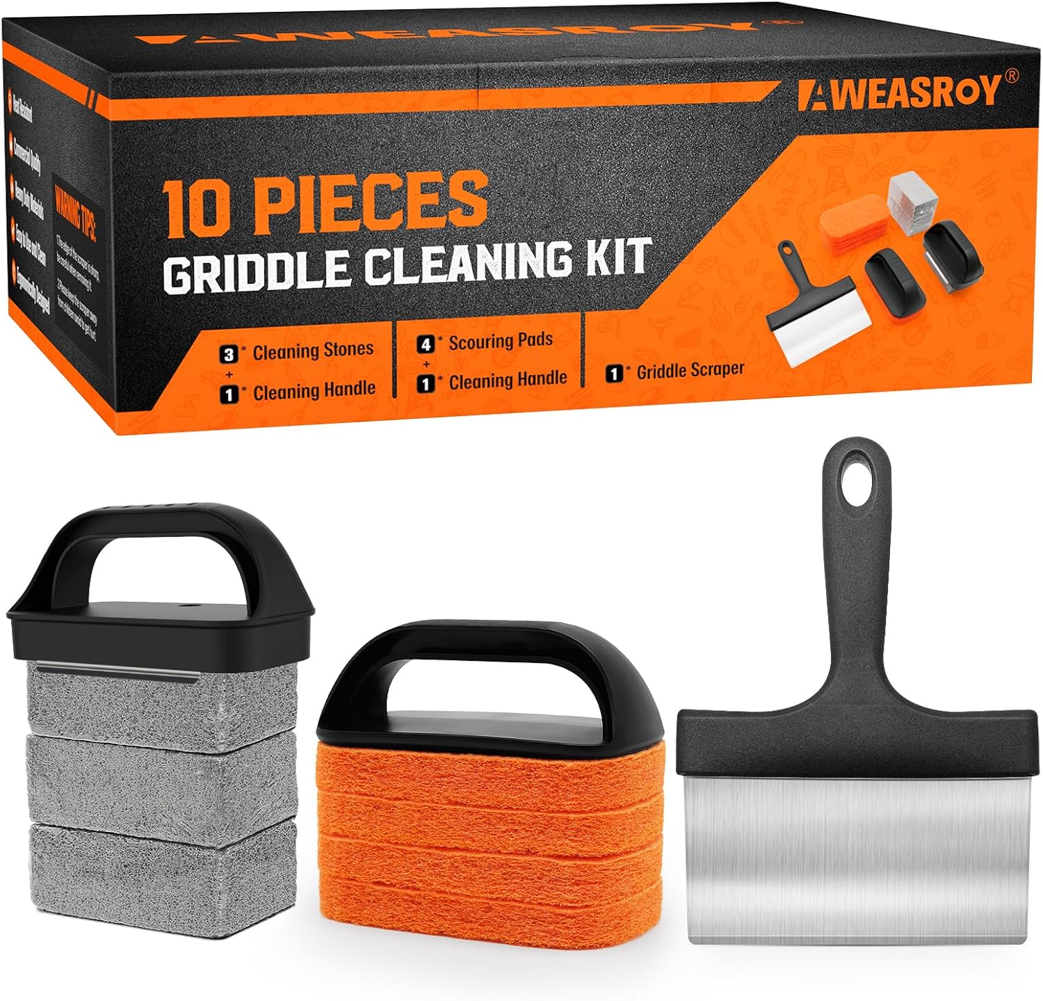 AWEASROY Griddle Cleaning Kit for Blackstone, Flat Top Grill Cleaning Kit with Grill Stone, Griddle Scraper & Griddle Brush Easy to Remove Stain