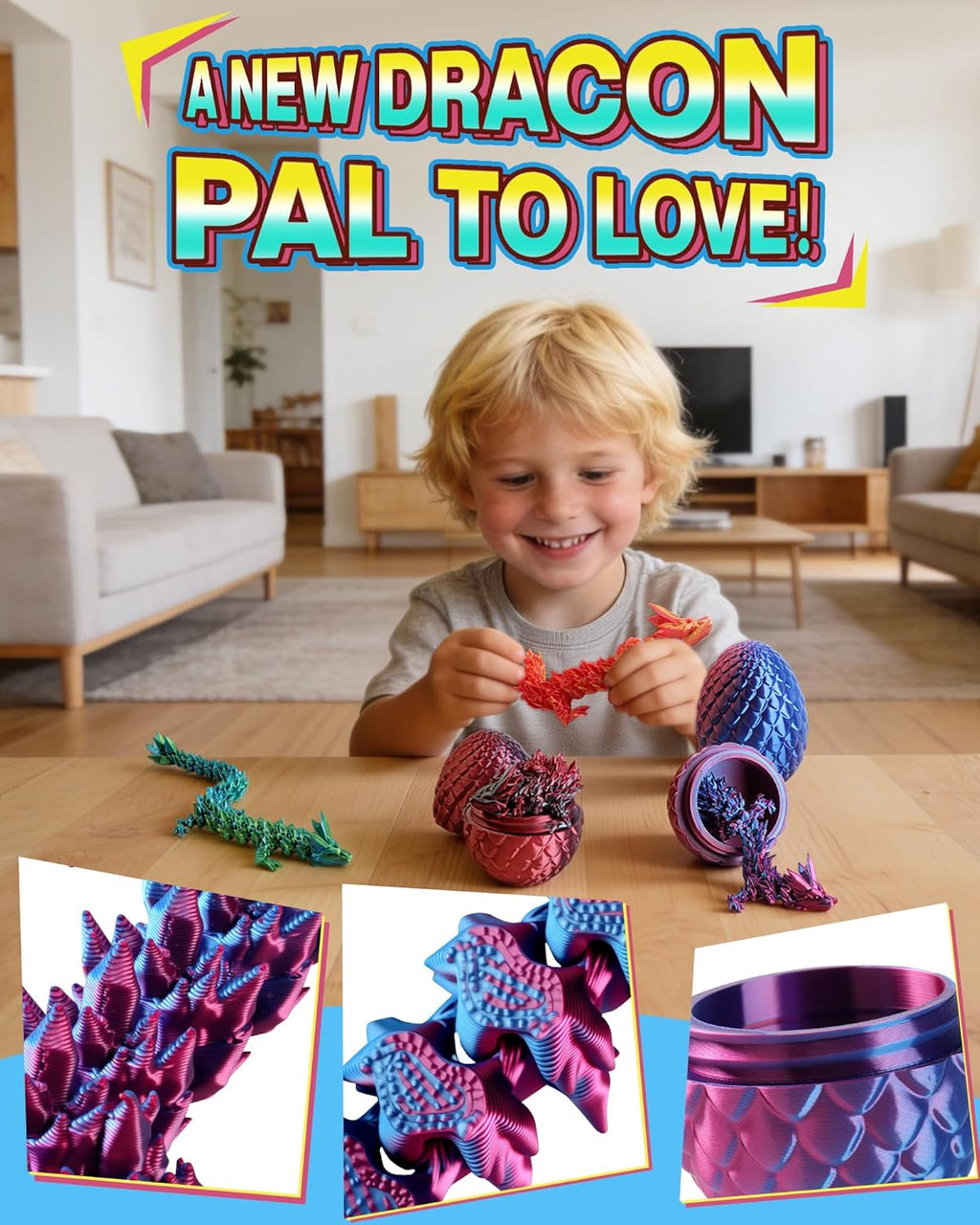 Rapean 8" 3D Printed Dragon Eggs, Easter Basket Stuffers for Kids and Teens, Unique Easter Toys & Decor for Children, Mysterious Dragon Toys Gifts for Boys & Girls (4 Pack)