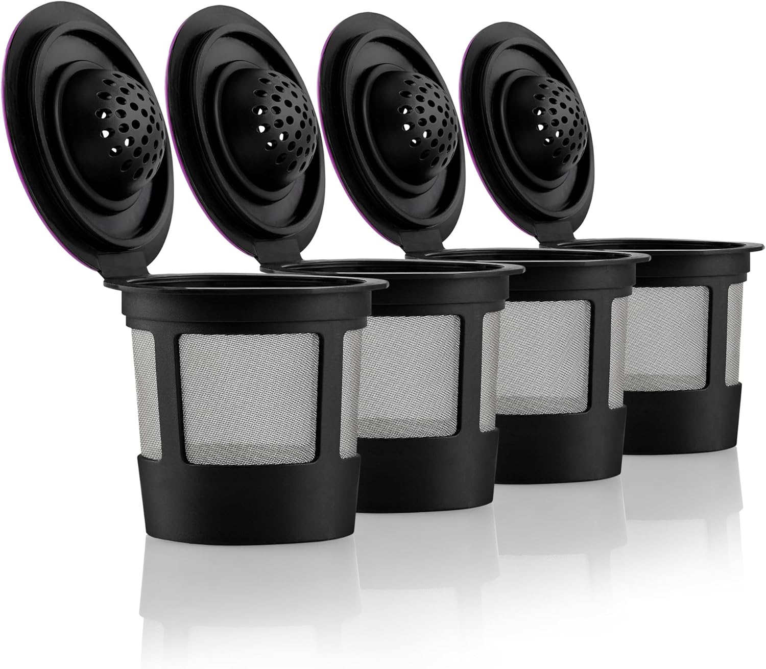 4 Black Reusable K Cups for Keurig Coffee Makers - Compatible with Keurig K-Classic, K-Select, K-Duo, K-Elite, K-Latte