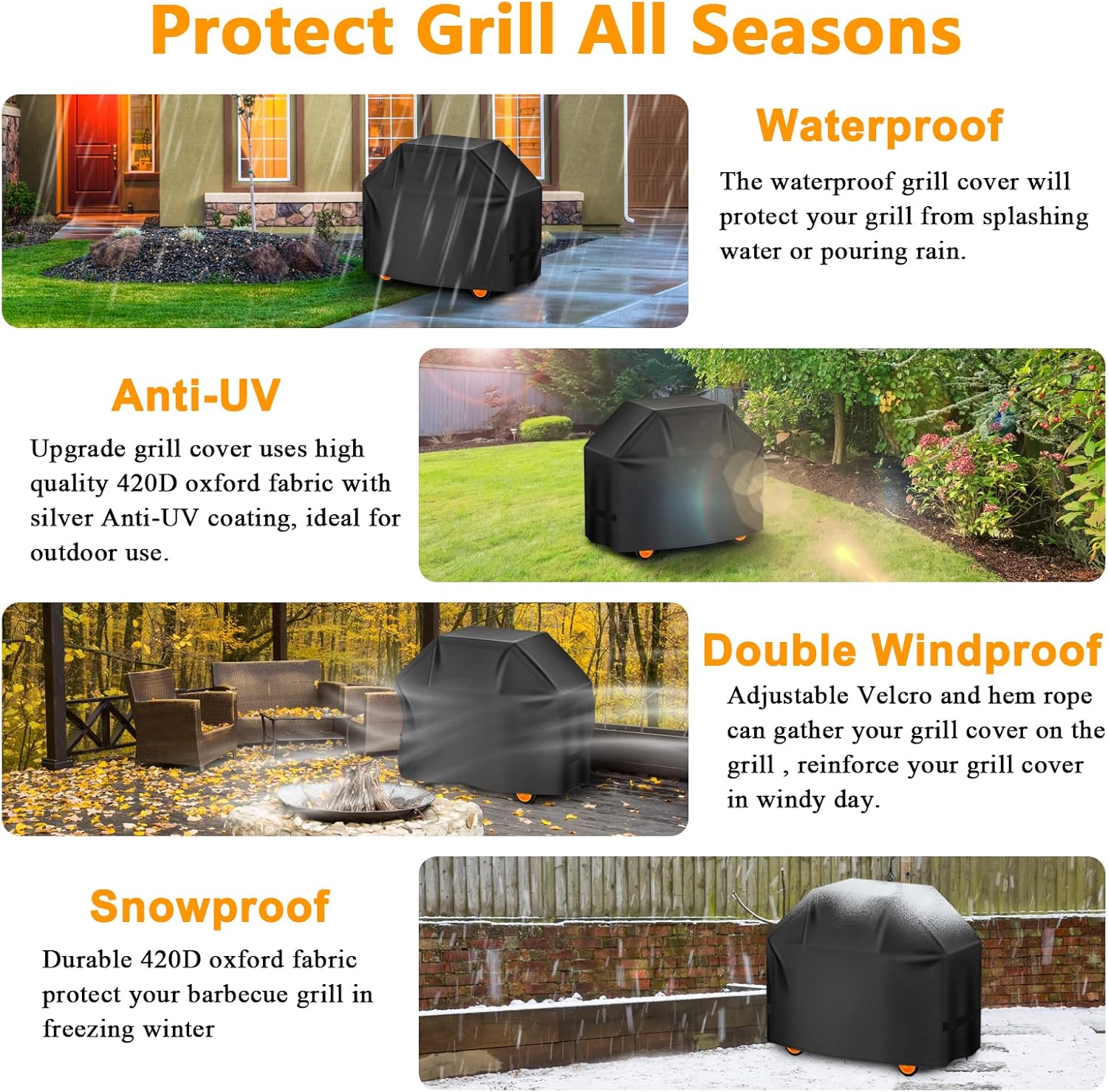 Aoretic Grill Cover, 58 inch BBQ Gas Grill Cover for Outdoor Grill, Charbroil Grill Cover Barbecue Waterproof, Anti-UV for Weber Char-Broil Monument, Dyna-glo Nexgrill Spun Polyester