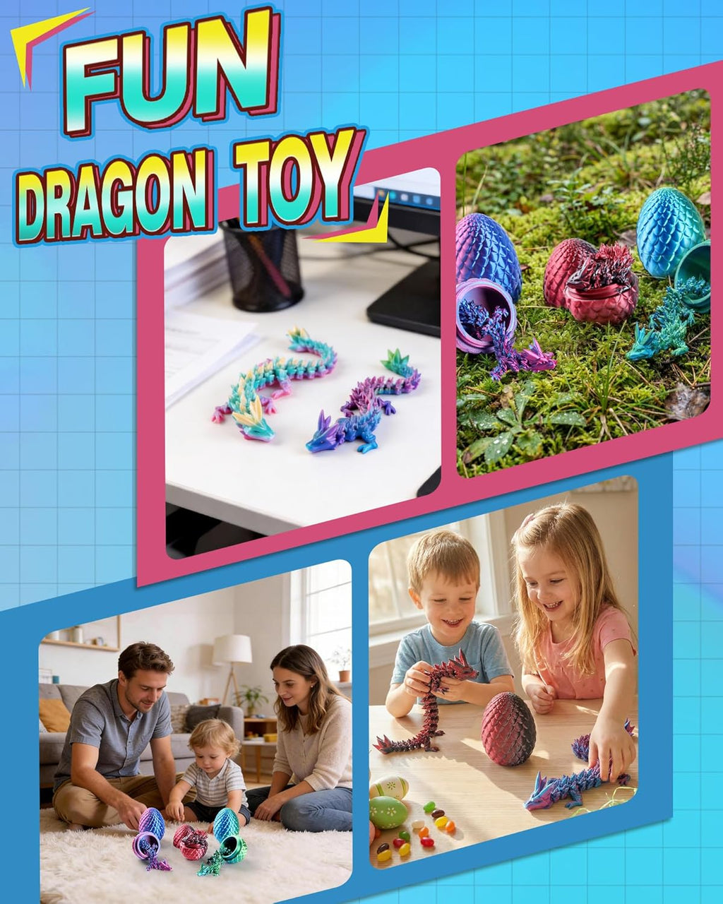 Rapean 8" 3D Printed Dragon Eggs, Easter Basket Stuffers for Kids and Teens, Unique Easter Toys & Decor for Children, Mysterious Dragon Toys Gifts for Boys & Girls (4 Pack)