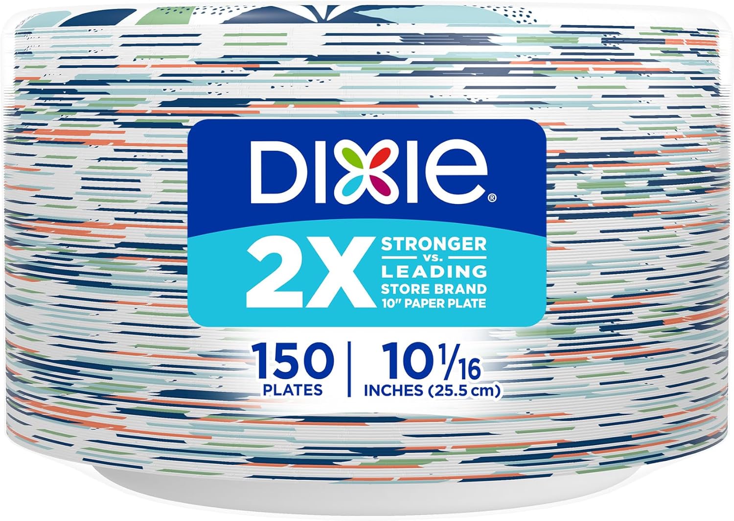 Dixie Large Paper Plates, 10 Inch, 150 Count, 2X Stronger*, Microwave-Safe, Soak-Proof, Cut Resistant, Disposable Plates For Everyday Breakfast, Lunch, & Dinner Meals