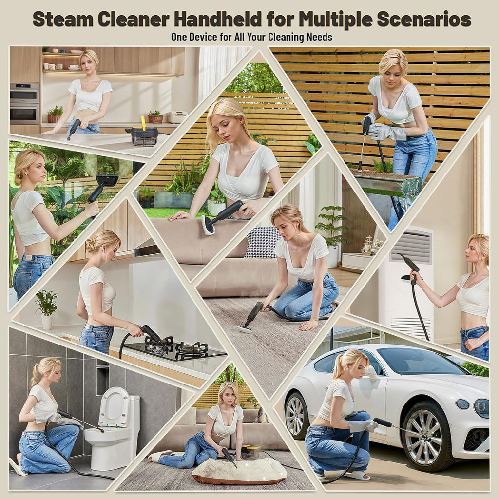 Gautye Steam Cleaner, 3 Level Adjustable Handle, 15s Heat Up, 1.69 Quarts Tank, Portable Steamer for Cleaning with 15 pcs Accessories, Steam Cleaner for Home for Dirt, Grease, Grout, Tile,Floor, Car