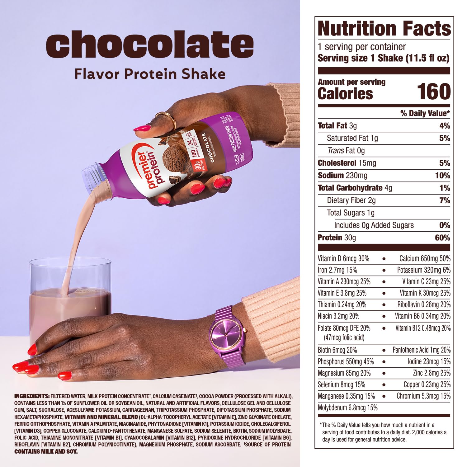 Premier Protein Shake, Chocolate, 30g Protein, No Added Sugar, 24 Vitamins & Minerals to Support Immune Health, 11.5 fl oz, 12 Pack
