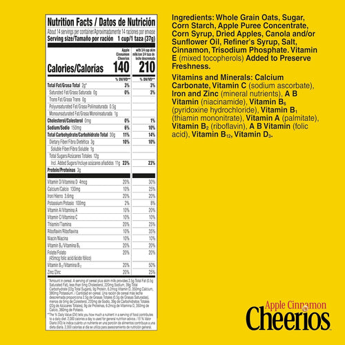 Apple Cinnamon Cheerios, Heart Healthy Gluten Free Breakfast Cereal, Made with Whole Grain Oats, Family Size, 19 oz