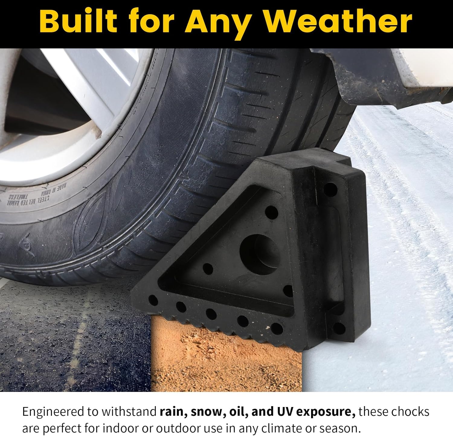 MaxxHaul Solid Rubber Wheel Chock 2-Pack | 8" x 4" x 6" Heavy-Duty Tire Stop | Non-Slip Traction Pads | Built-In Handle | All-Weather Vehicle Safety Block (70472)