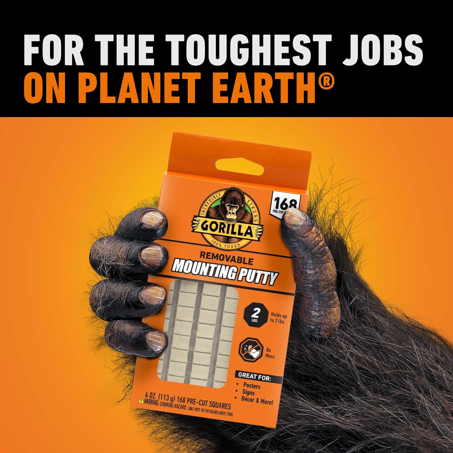 Gorilla Mounting Putty, Natural Tan Color, 168 Pre-Cut Squares (Pack of 1) - Non-Toxic Removable & Repositionable Wall Putty