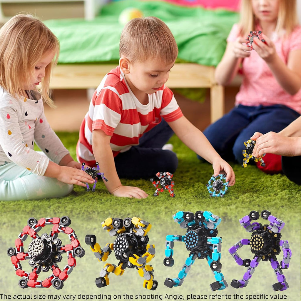 Gokeey Transformable Fidget Spinners Toys 4 Pcs for Kids and Adults Stress Relief Sensory Toys for Boys and Girls Age 8-13 Fingertip Gyros Easter Party Favors Birthday Gifts for Teens Travel Toys