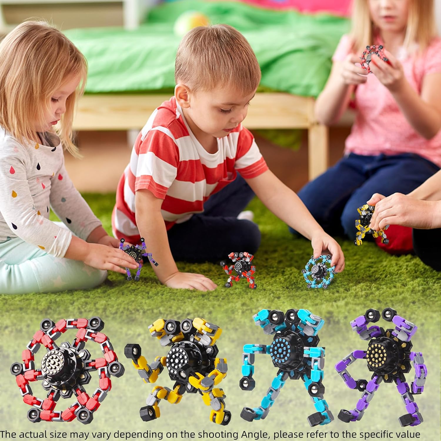 Gokeey Transformable Fidget Spinners Toys 4 Pcs for Kids and Adults Stress Relief Sensory Toys for Boys and Girls Age 8-13 Fingertip Gyros Easter Party Favors Birthday Gifts for Teens Travel Toys