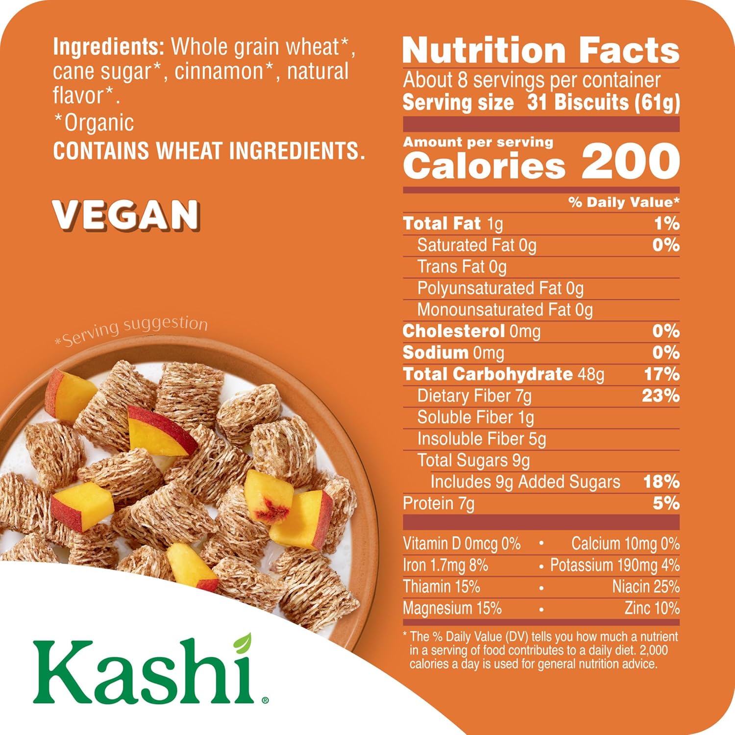 Kashi Breakfast Cereal, Organic, Whole Grain, Cinnamon Harvest, 18oz Box (1 Box)