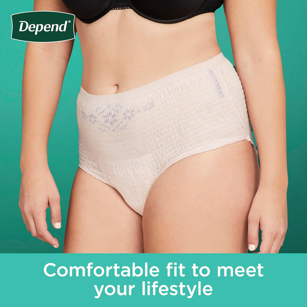 Depend Fresh Protection Adult Diapers, Incontinence & Postpartum Bladder Leak Underwear for Women, Disposable, Maximum, Large, Blush, 72 Count (2 Packs of 36), Packaging May Vary