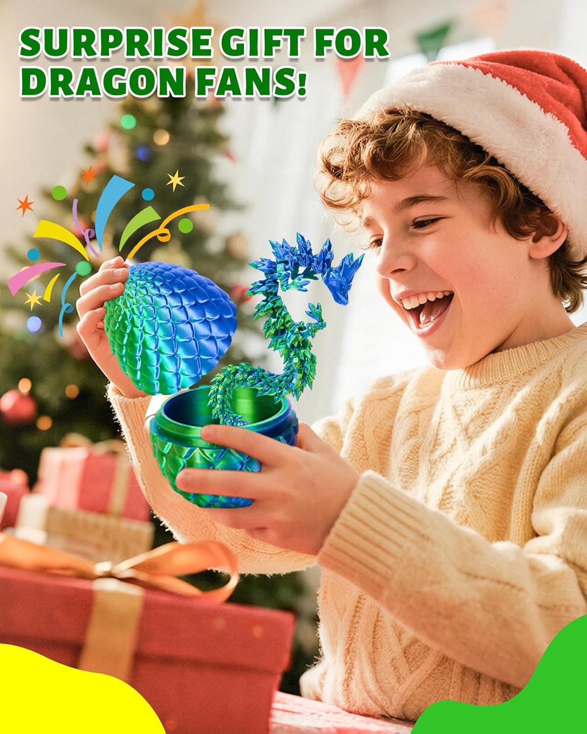 TBOLINE 12" 3D Printed Dragon Egg, Cool 3D Printer Articulated Crystal Dragon Toys for Kids, Surprise Animals Figurines Fidget Dinosaur Eggs Toys for Boys Kids Teen 5-7 4-6 8-12
