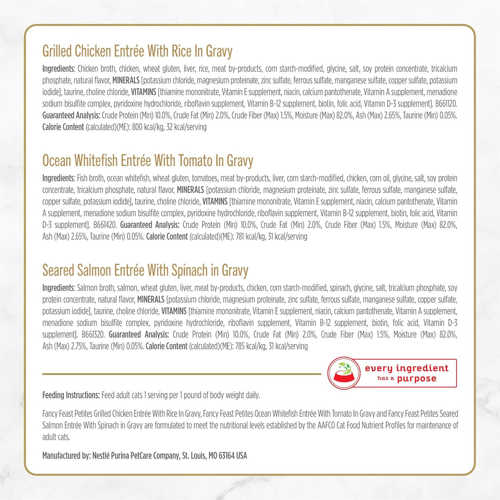 Purina Fancy Feast Gourmet Wet Cat Food Variety Pack, Petites Gravy Collection, break-apart tubs, 48 servings - (Pack of 24) 2.8 oz. Tubs