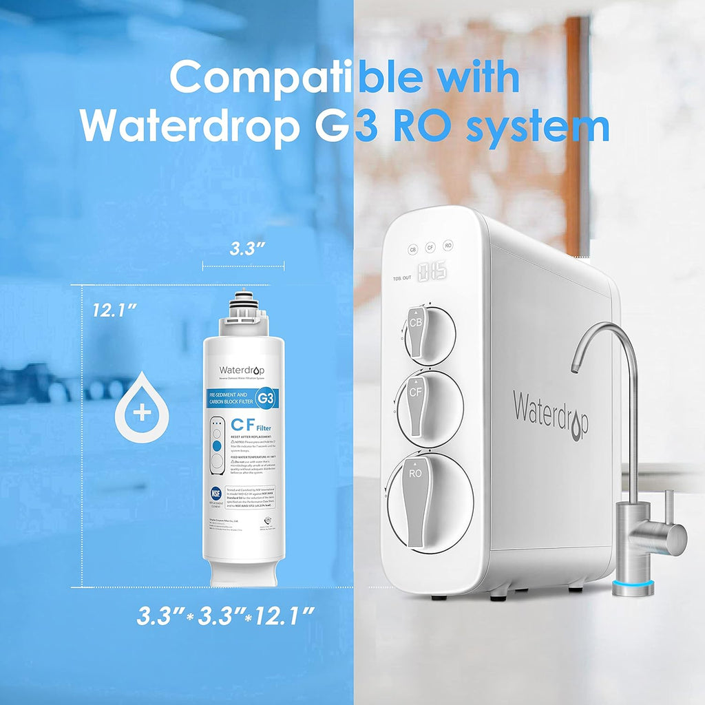Waterdrop G3-N1CF Filter, Replacement for Waterdrop G3-W & G3P600 & G3P800 Reverse Osmosis System, 6-month Lifetime