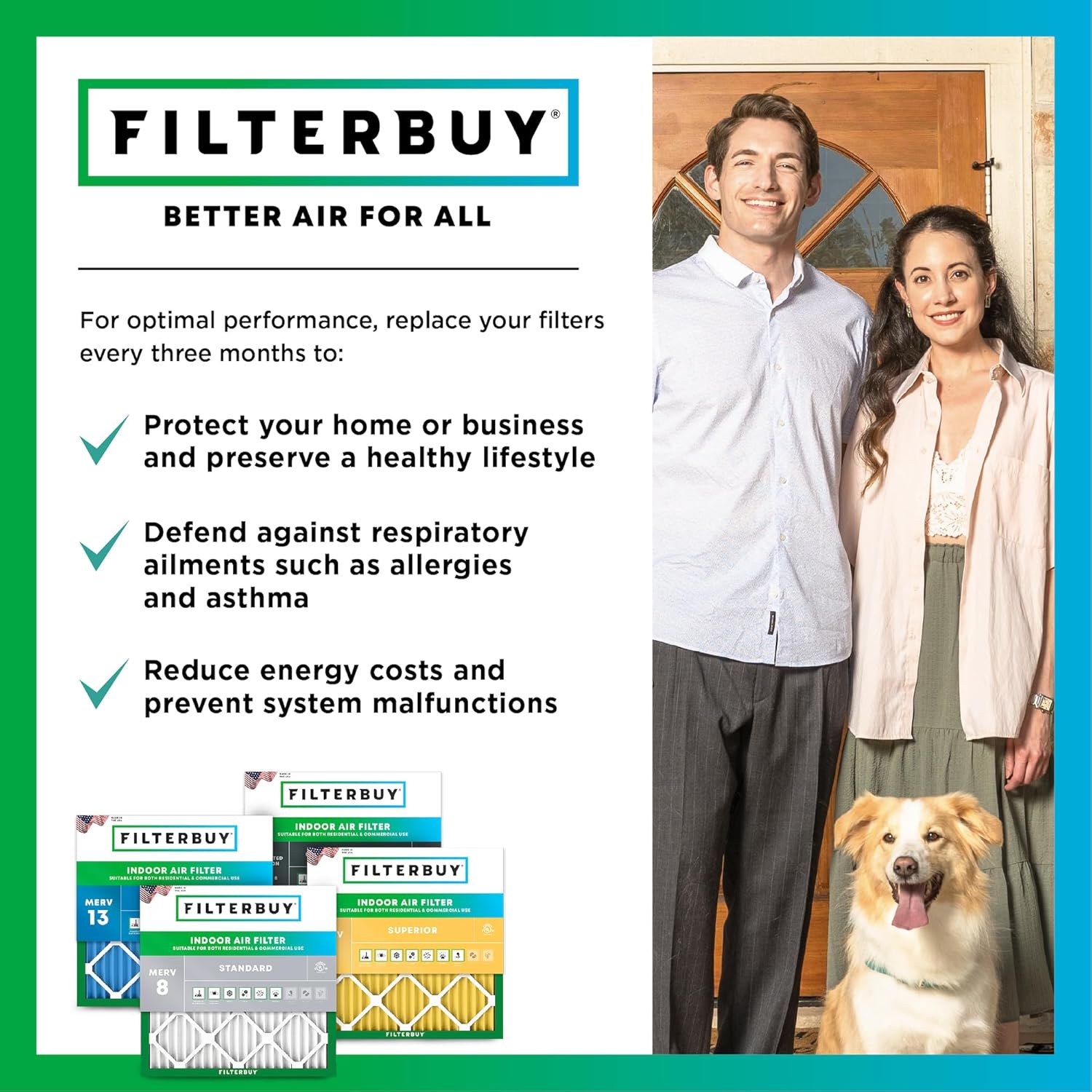 Filterbuy 16x25x1 Air Filter MERV 8 Essential Dust & Allergy Defense (4-Pack), Electrostatic Pleated HVAC AC Furnace Filters Replacement (Actual Size: 15.50 x 24.50 x 0.75)
