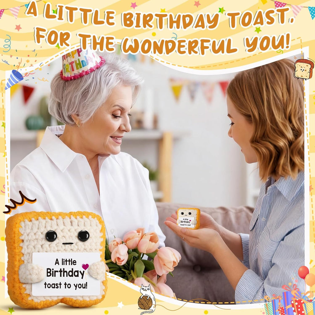A Little Birthday Toast to You - Funny Happy Birthday Gifts for Women, Men, Mom, Dad, Sister, Best Friend - Unique Birthday Decorations Crochet Toast Gift Card for Her/Him Ideas, Mothers Day