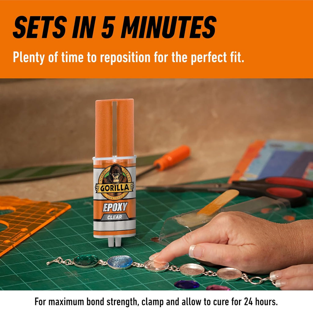 Gorilla 2 Part Epoxy, Clear Epoxy, 0.85 Ounce Syringe (Pack of 1) - 5 Minute Set, Incredibly Strong Bonding