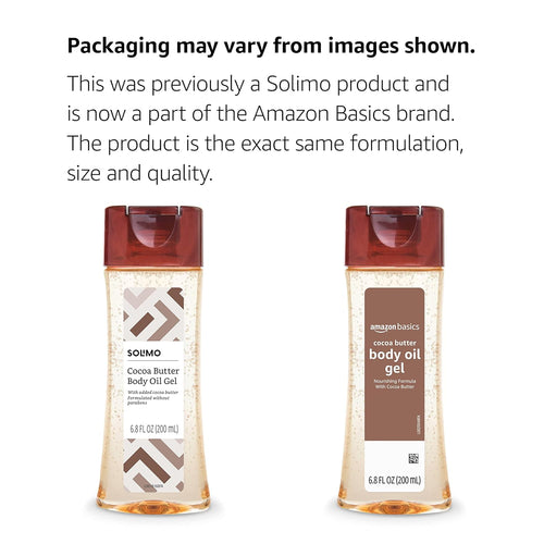 Amazon Basics Body Oil Gel with Cocoa Butter, Paraben Free, for Very Dry Skin, 6.8 Fl Oz, 1-Pack (Previously Solimo)
