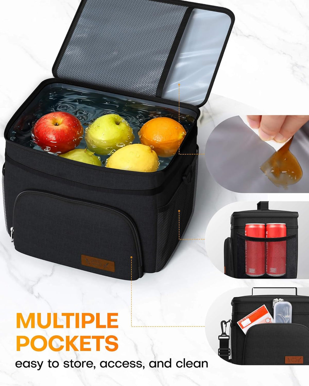 HOTOR Insulated Lunch Box for Men & Women - Leak-Proof Cooler Lunch Bag with 4 Pockets