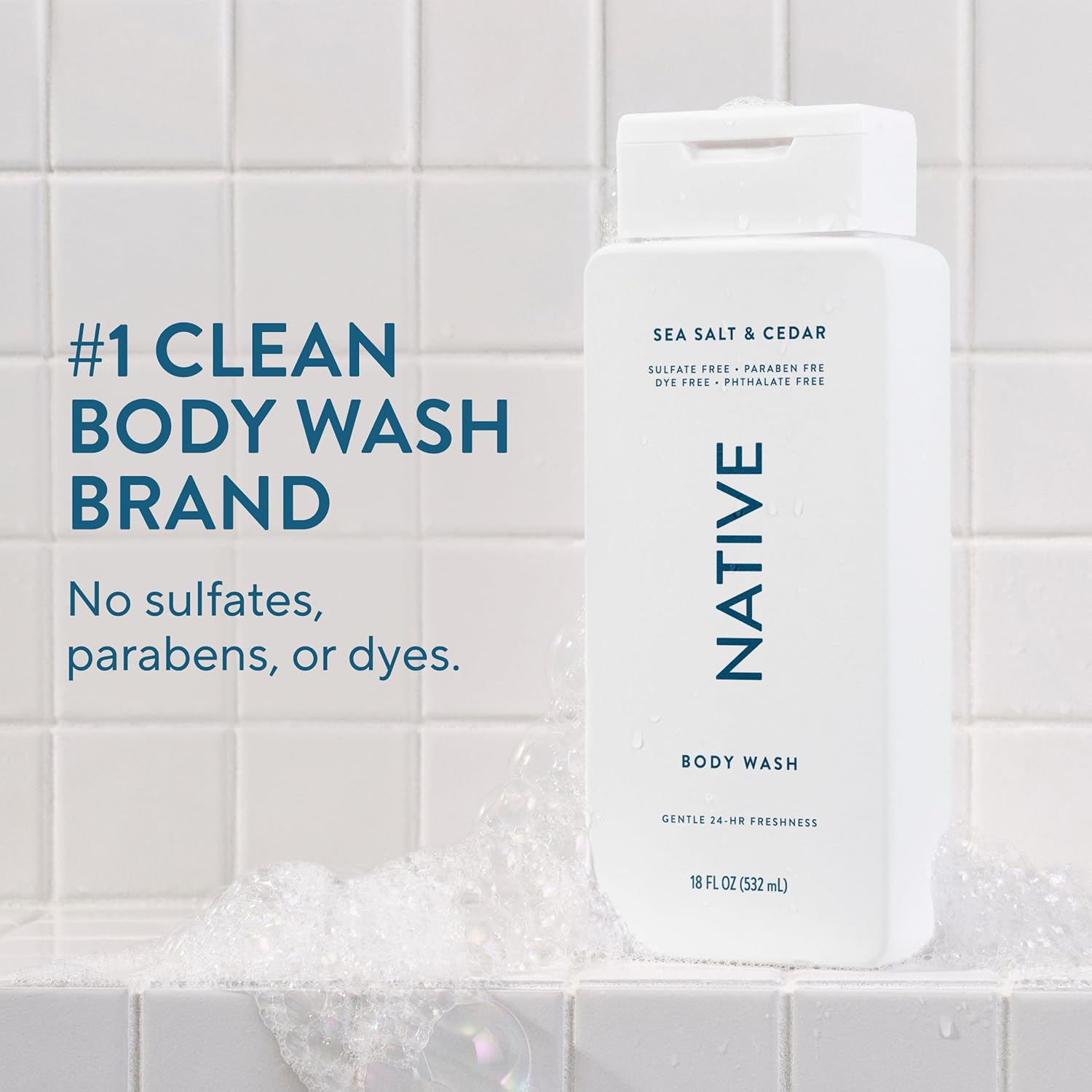 Native Body Wash Contains Naturally Derived Ingredients | For Women & Men, Sulfate, Paraben, & Dye Free Leaving Skin Soft and Hydrated | Sea Salt & Cedar 18 oz
