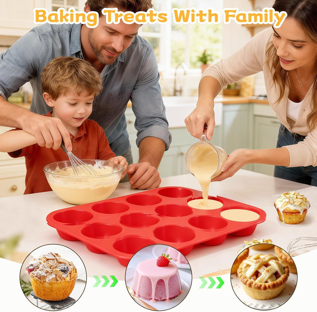 CAKETIME 12 Cups Silicone Muffin Pan - Nonstick Cupcake Pan 1 Pack Regular Size Silicone Mold for Baking