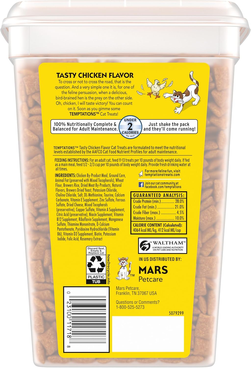 Temptations Cat Treats Classic Crunchy and Soft Cat Treats, Tasty Chicken Flavor, 30 oz. Tub
